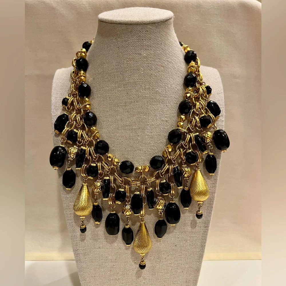 Vintage Signature Barrera Black and Gold Princess Necklace - Picture 2 of 16